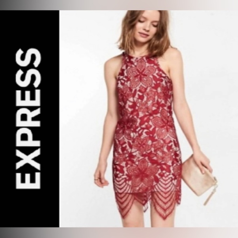 Express red lace mini dress